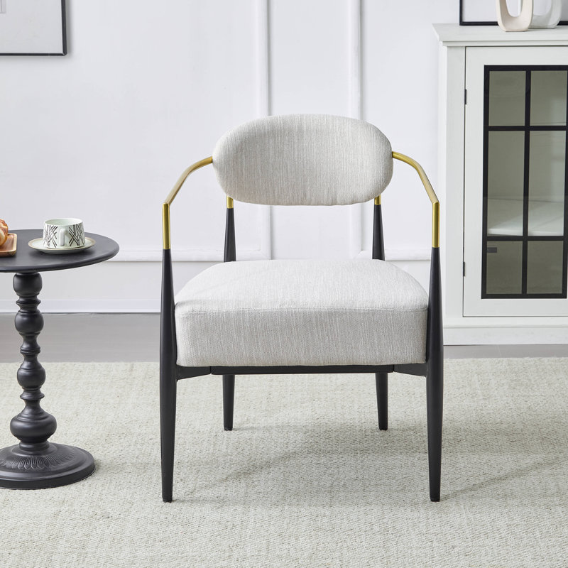 Fauteuil d'appoint rembourré Mid-Century, Beige, Doré