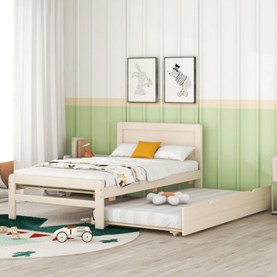 Twin Size Trundle Bed Frame In White Washed Color - Stable & Long-lasting Sleeping Solution Platform With Maneuverable And Convenient