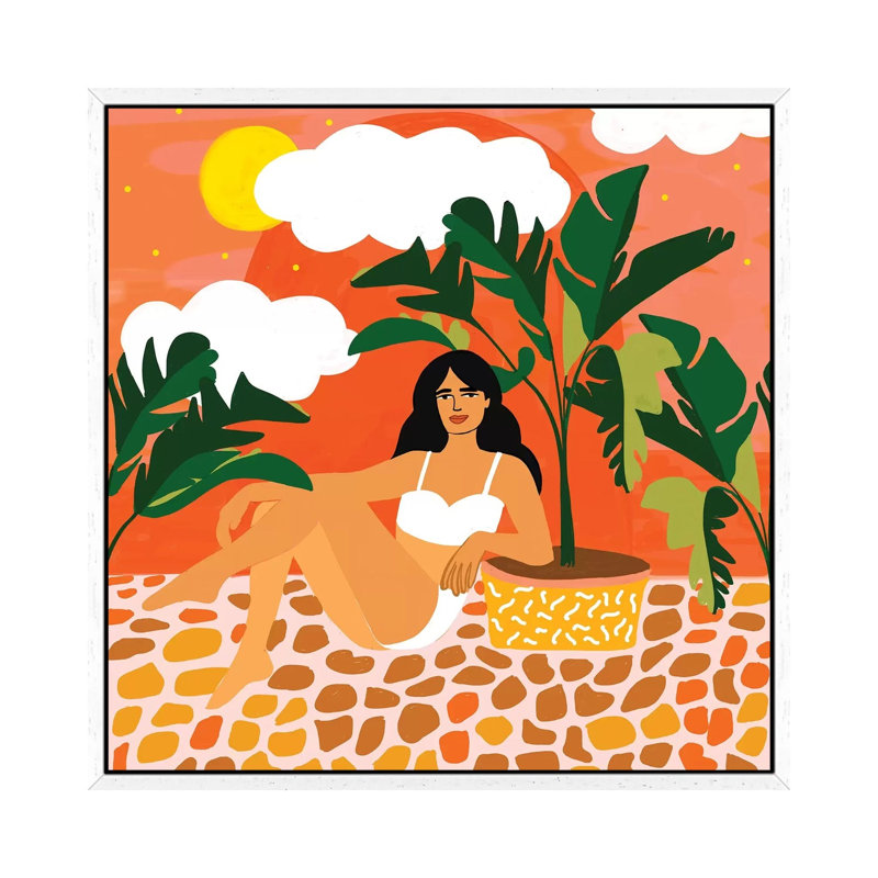 Life With Banana Trees - Painting on Canvas, White Framed, 66.04cm H x 66.04cm W x 3.81cm D