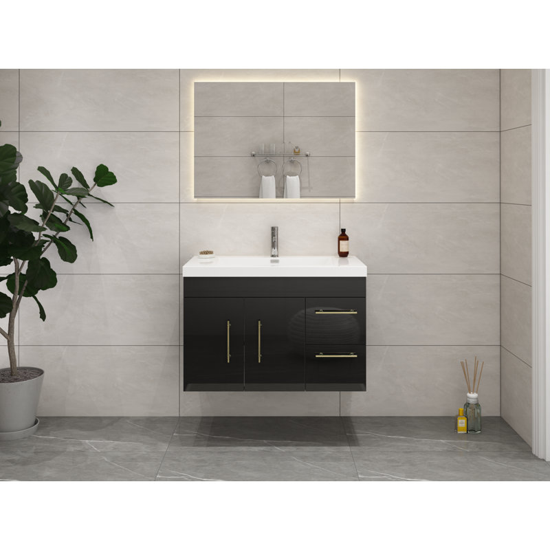 Ensemble de meuble-lavabo simple 36 po Carliss, Noir, Argent