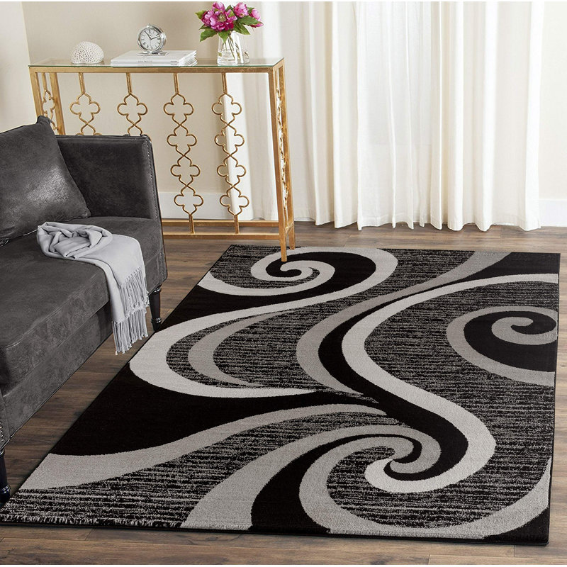 GloryRugsBlackSwirlsAreaRug,ModernCarpet forBedroom,LivingRoom-SevillaCollection4817A, Rectangle 3'11.2" x 5'10.8"