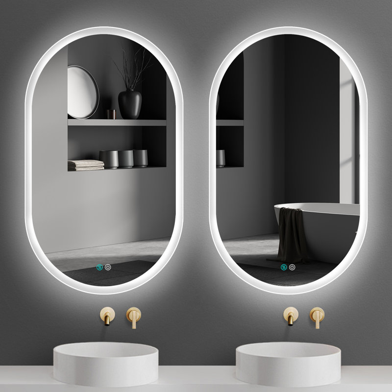 Hailea Oval LED Mirror Lighted Vanity Mirror Anti-Fog 3 Colors Dimmable Wall Mounted Memory, 32" x 20"