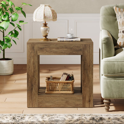 Table de bout, table d'appoint rustique étroite avec tablette de rangement, table de chevet rectangulaire Farmhouse