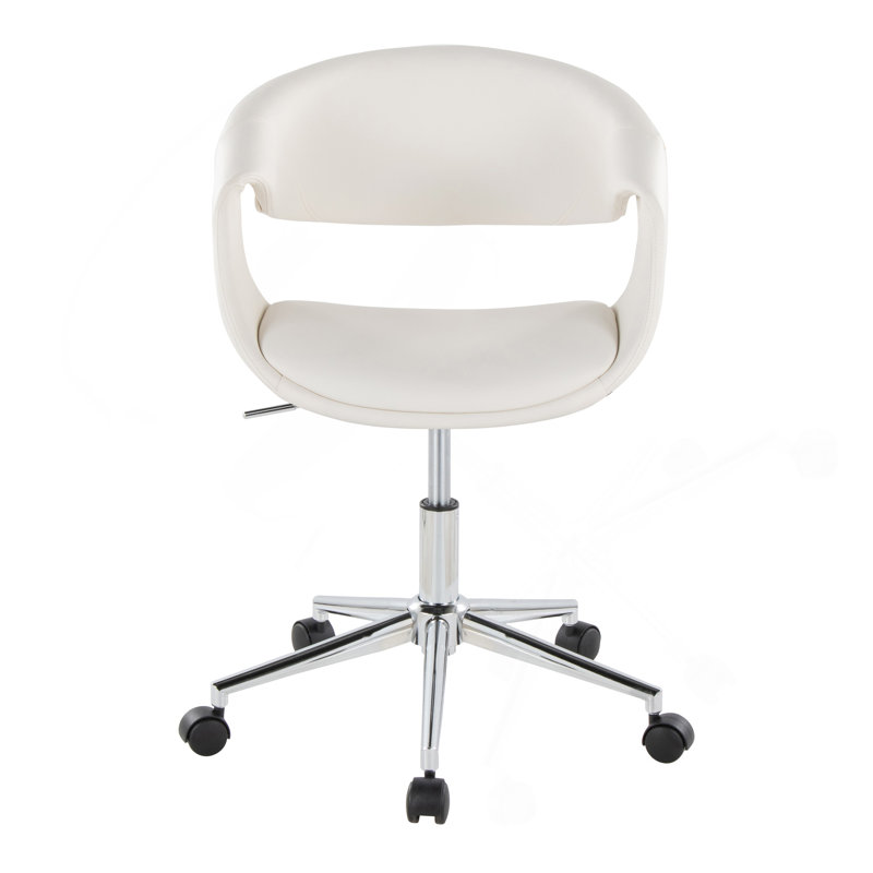 Chaise de travail en métal chromé et similicuir, Blanc