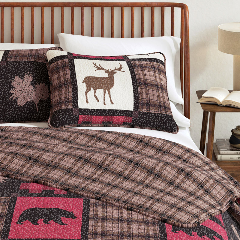 Ensemble de courtepointe réversible avec taies décoratives Lodge, Courtepointe pour lit simple / simple TG et 1 taie