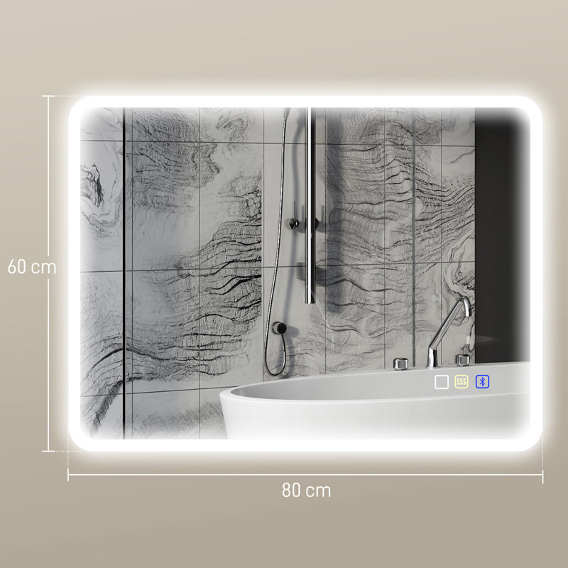 HOMCOM Backlit Illuminated Bathroom Mirror LED, Horizontal, 60 cm H x 80 cm W