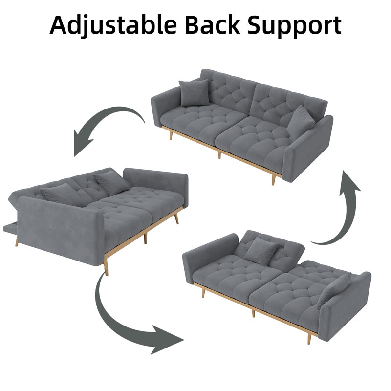 2 Seater Velvet Sofa Bed, Grey