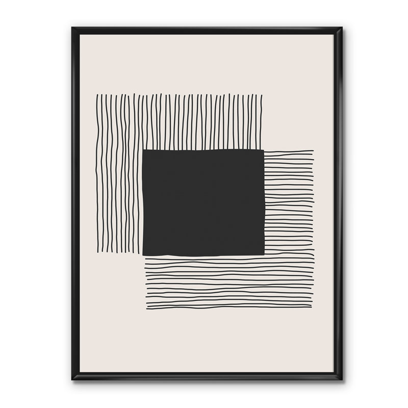 Minimal Geometric Lines and Squares VI - reproduction sur toile, H 40 po x l 30 po, Toile encadrée, Noir