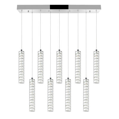 31'' Modern LED Chandelier with Chrome Finish For Dining Room, Living Room, Kitchen Island – Integrated LED – Adjustable Height