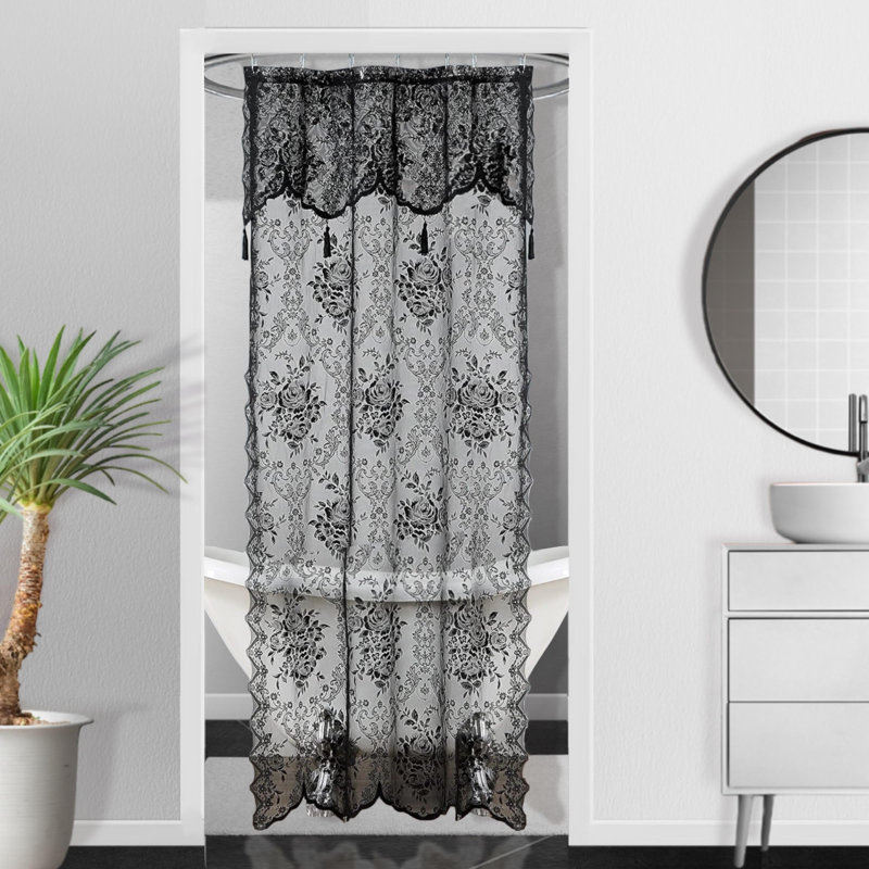  Rideau de douche en dentelle noire Cherrilyn, 72" H x 36" W, Floral 1, Noir