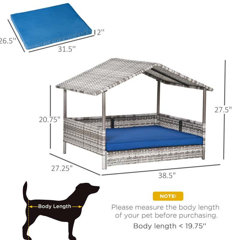 Niche pour chien bleu foncé avec auvent - Coussin pour petits et moyens animaux
