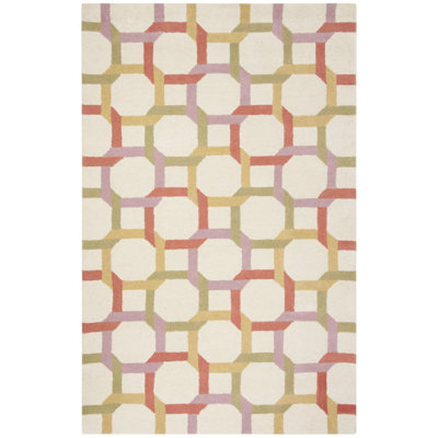 Geometric Handmade Tufted Wool Yellow/Red/Green Area Rug