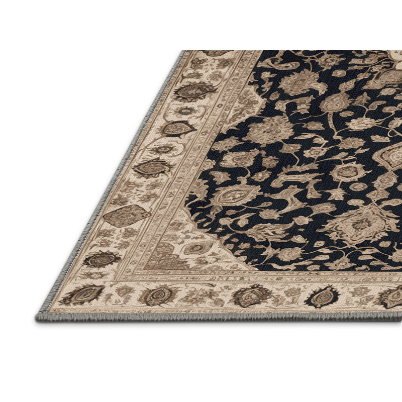 Tapis persan gris lavable à la machine, Rond 3 pi