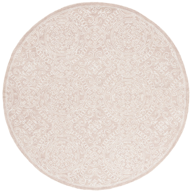Tapis beige / ivoire touffeté à la main Damask, Rond 7 pi