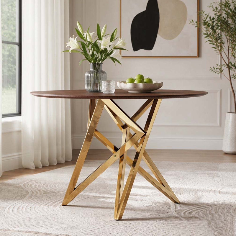 Table de salle à manger ronde 37 pouces, Walnut+Gold