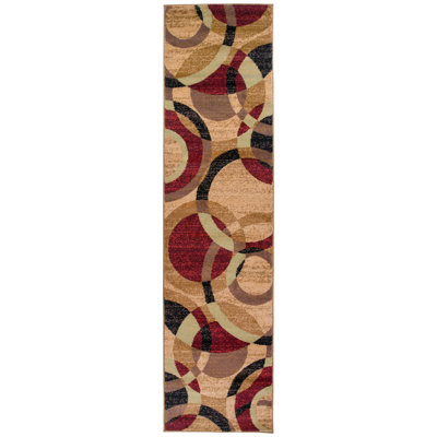 Tapis géométrique multicolore rouge / brun / noir Mehul pour tapis de salon, chambre à coucher, entrée ou salle à manger