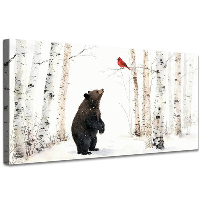 Ours, art mural, photos d'ours de forêt de bouleaux d'hiver, peinture de chalet rustique, impressions sur toile pour salon, chambre à coucher prête à être accrochée avec crochet 20 x 40 po