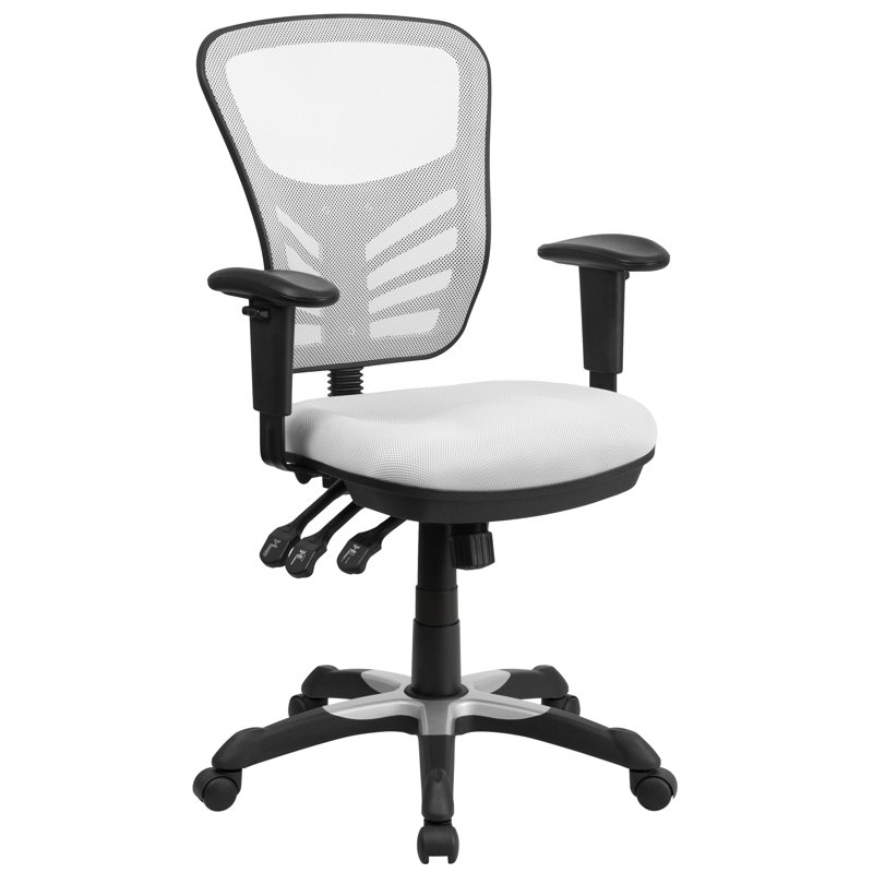 Mid-Back Mesh Multifunction Executive Swivel Ergonomic Office Chair with Adjustable Arms, White