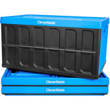 Collapsible Storage Bin (With Lid), 3PK - 62L (16 Gal) Folding Plastic Stackable Utility Crates, Holds 100Lbs Per Bin - Solid Wall Clevercrate For Organizing, Storage, Moving