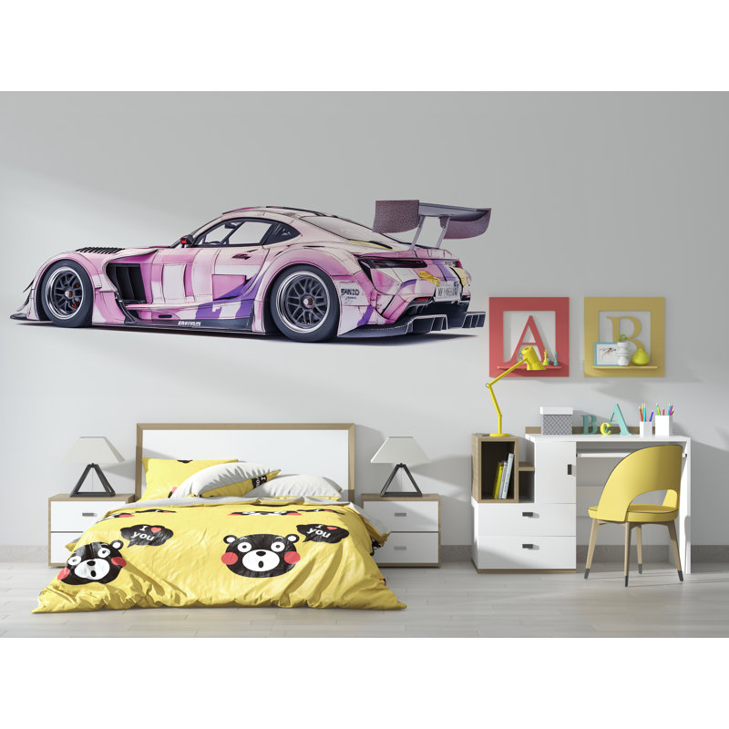 Voiture de sport mauve, art mural, chambre d'enfant, décor moderne, imprimable 300Mv, H 35 po x l 18 po