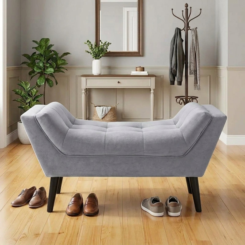Banc rembourré Fetush, Gris clair
