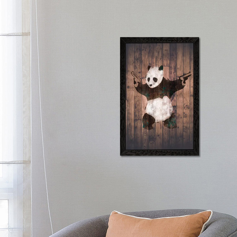 Panda With Guns - Print on Canvas, 101.6 cm H x 66.04 cm W, Black Floater Framed