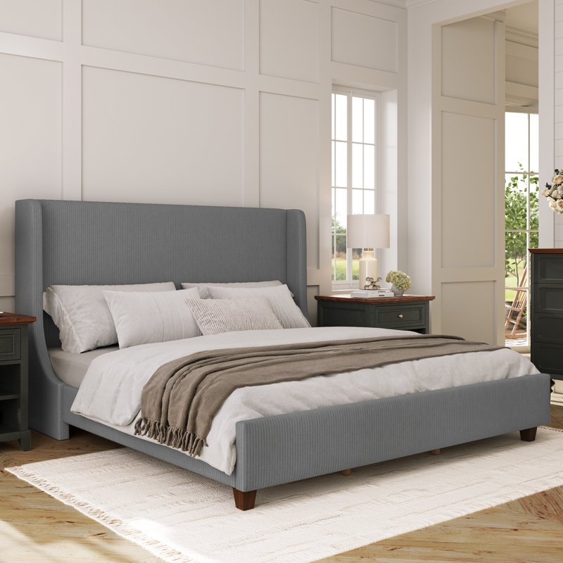 Lit plateforme tapissier Phan, gris, King