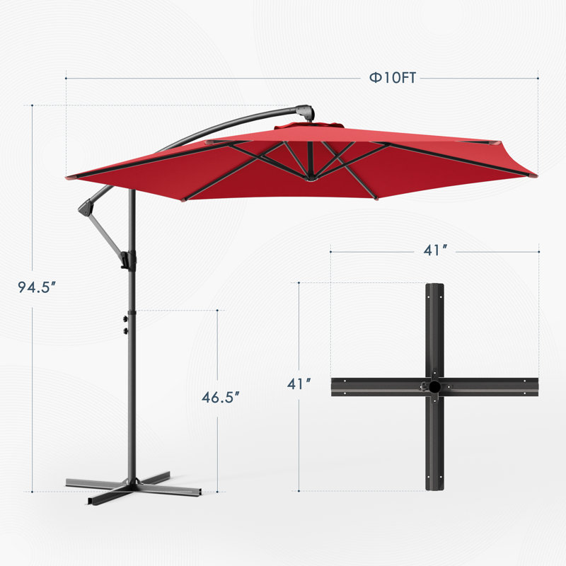 Parasol en porte-à-faux 10 pi Badillo, Rouge
