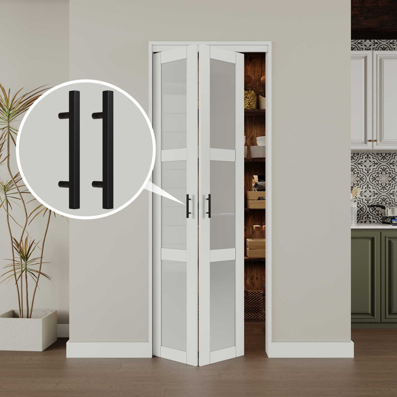 Frosted  3 Lite Glass Bi-Fold Door With Installation Hardware Kit  And Handle, 30" x 80"