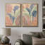 «Peach Blue Tropical Leaf Botanical Art», photos de salon, impression sur toile encadrée, 2 pièces-132153809-132153810