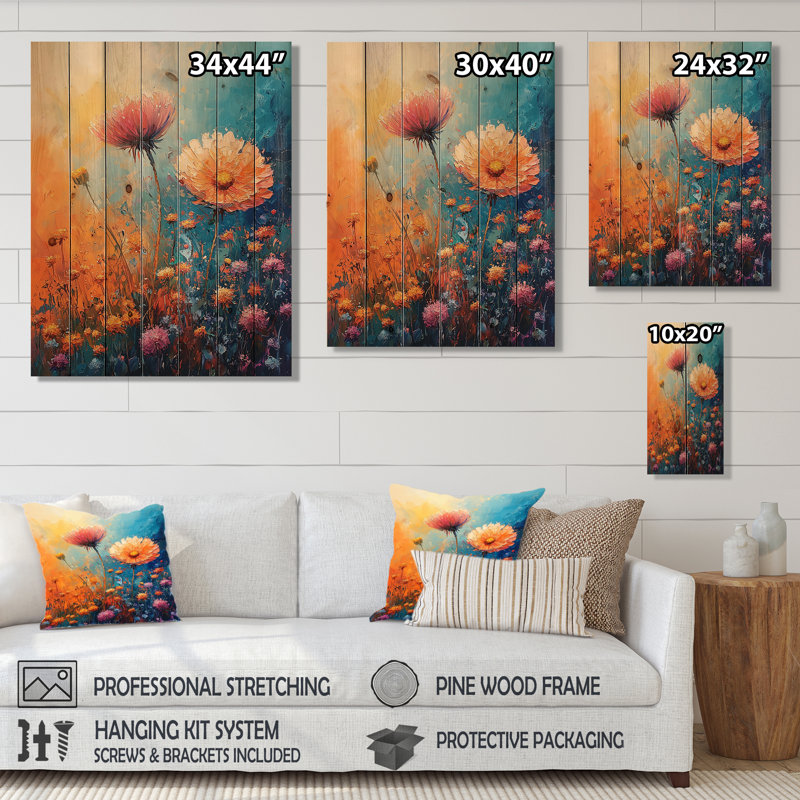The Gentle Blow P Dandelion In Pastel Colors I - Dandelion Wood Wall Decor - On Natural Pine Wood, 44" H x 34" W x 0.78" D
