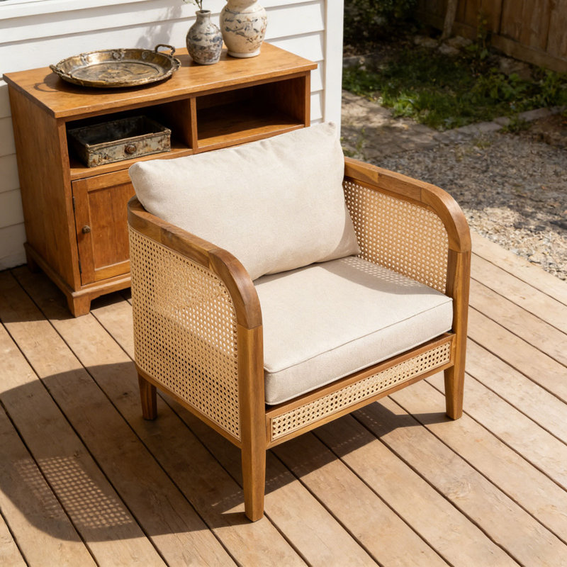 Chaise avec accoudoirs rembourrée pour l'extérieur, Teck-1