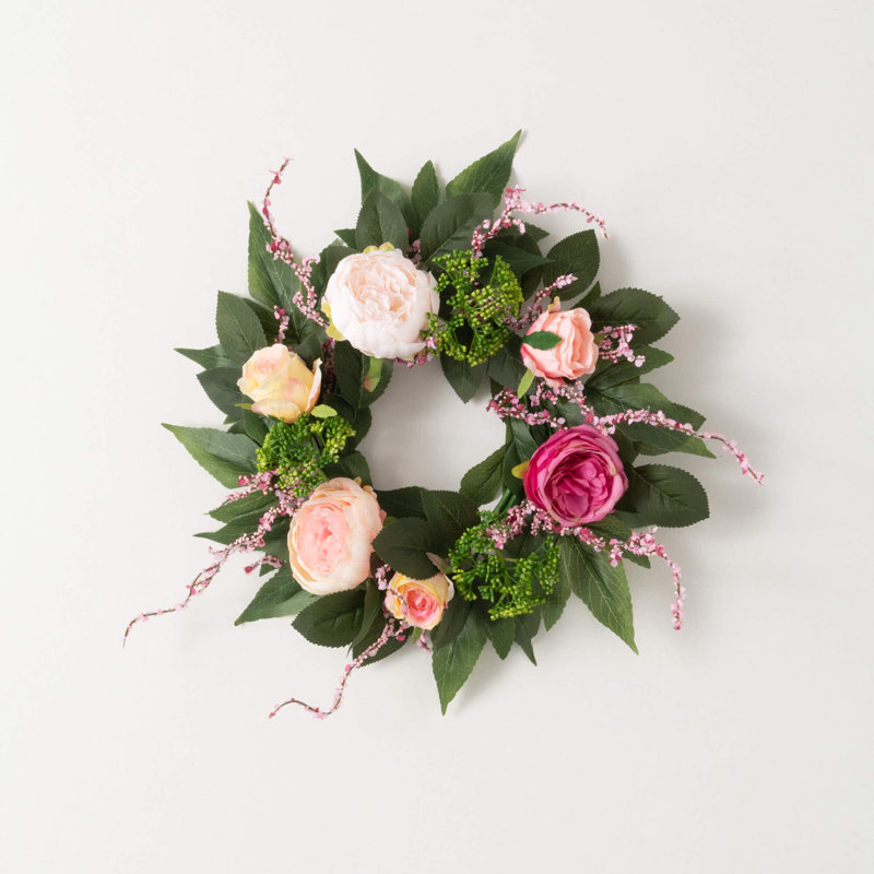 Mini couronne artificielle à fleurs 6,5 po; H 16,5 po; rose