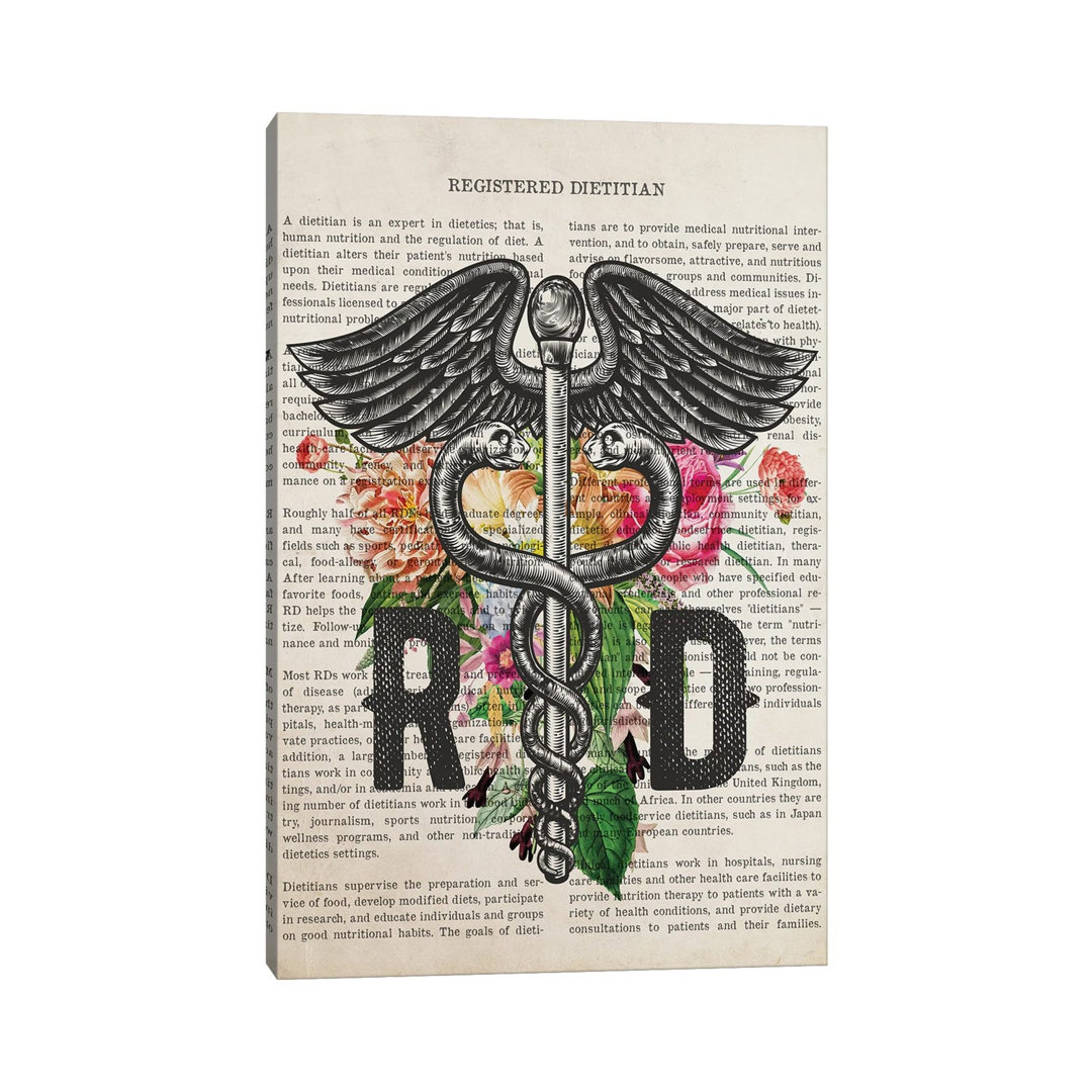 RD, Registered Dietitian With Flowers Print by Aged Pixel - Wrapped Canvas Print