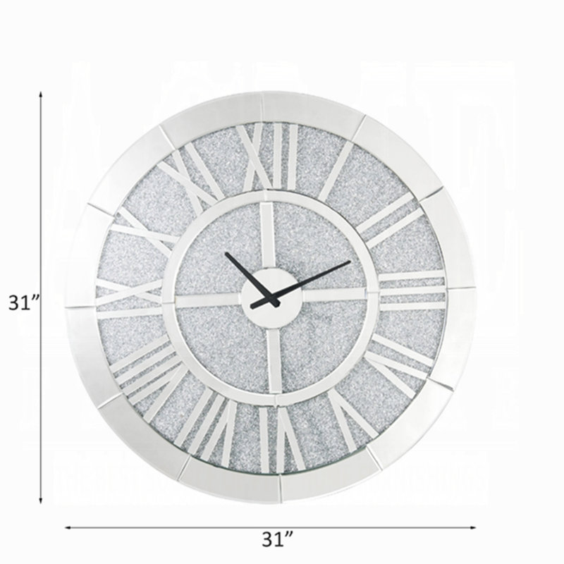 Noralie 31" Round Mirrored Wall Clock with Faux Diamonds
