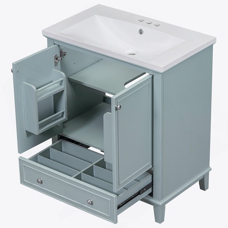 Meuble-lavabo multifonctionnel avec portes et tiroir 30 po, Vert