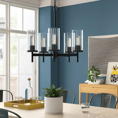 Bertelli 5 - Light Steel Dimmable Cylinder Chandelier