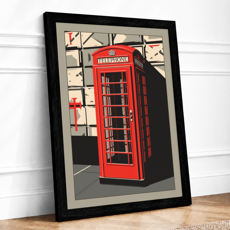Red Telephone Box Retro - Framed Print, Black, A3 - 42.0 x 29.7 cm