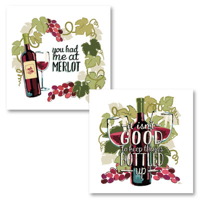 «Wine and Friends II & III on White», ensemble de 2 reproductions de peintures à l'acrylique