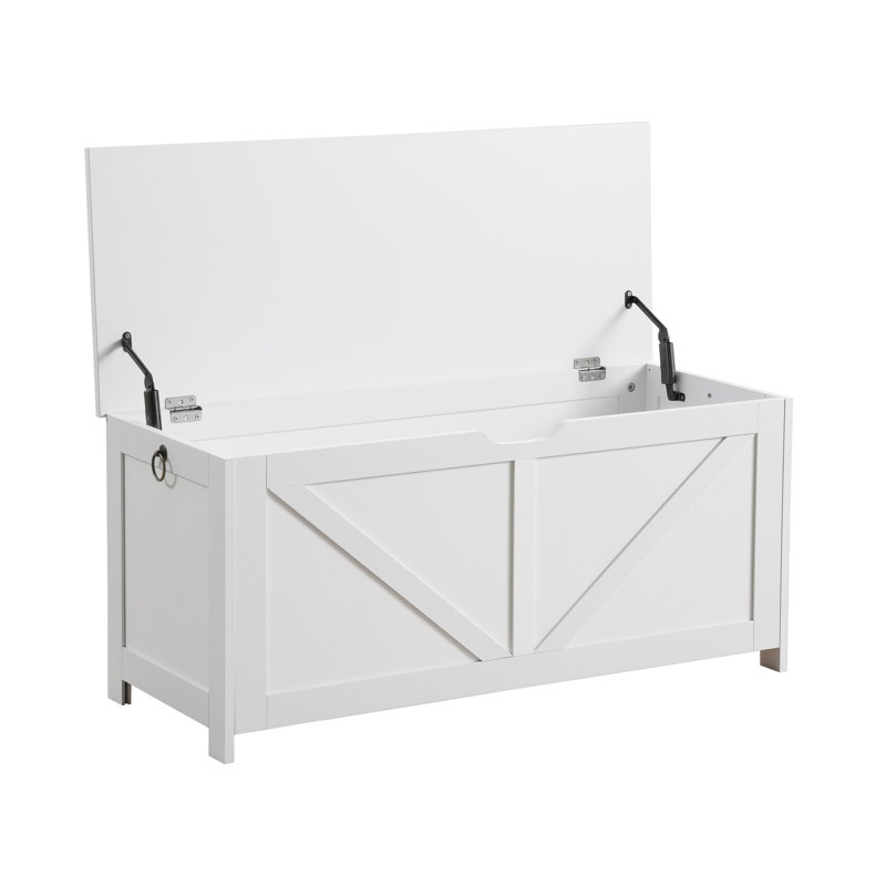 Banc de rangement blanc avec couvercle relevable, grand siège de rangement en panneau de particules, White