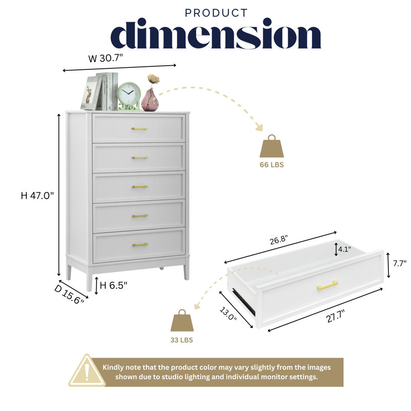  Walter 5 Drawers Dresser for Bedroom, 30.7" W Modern Chest of Drawers, Wood Drawer Organizer for Clothes, Entryway, Hallway, Nursery or Living Room
