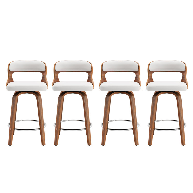 Tabouret de comptoir pivotant rembourré Edwards, Blanc, Noyer