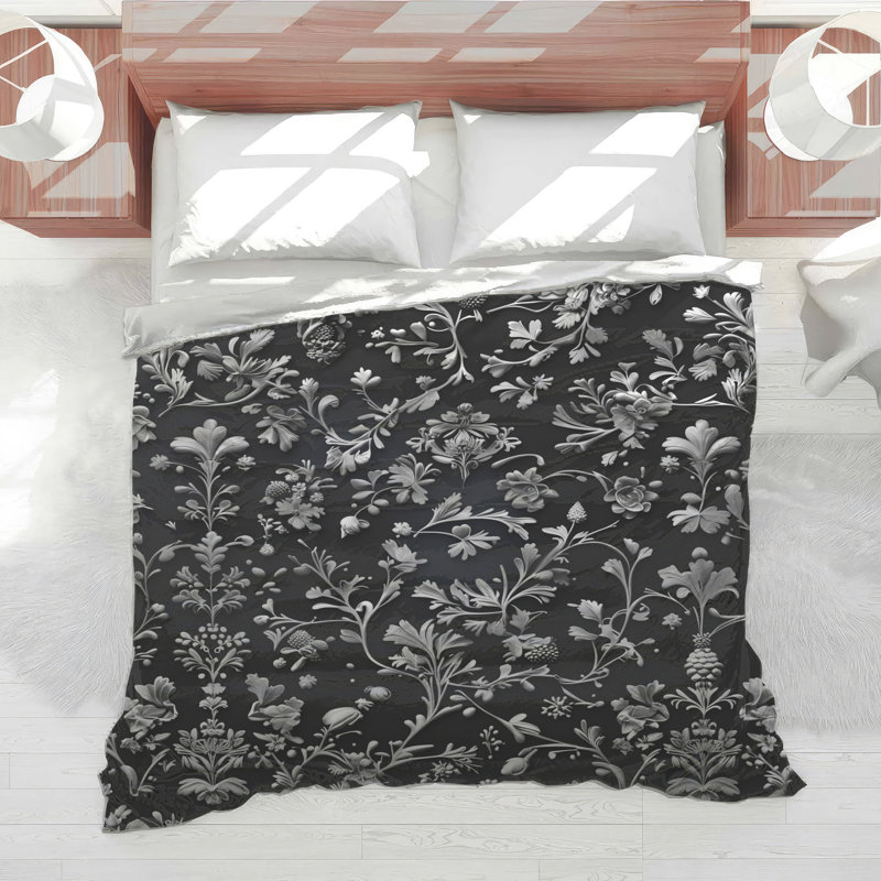 Black White Floral Comforter, King