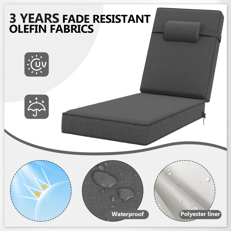 Outdoor Olefin Chaise Lounge Cushions (Set Of 4), Dark Gray, 44" W x 21" D