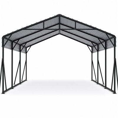 Abri de voiture robuste en métal 20 x 20 pi avec lumière solaire à distance, grand abri de garage en acier et auvent extérieur pour voitures, camions, bateaux et équipement