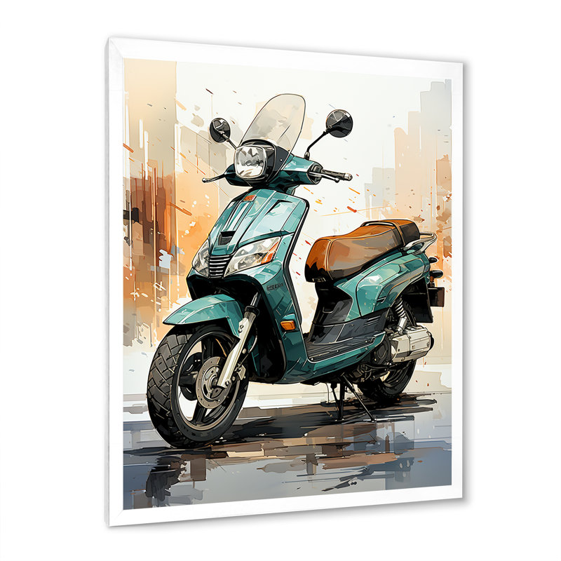 «Green Scooter City Cruiser», art mural sur toile Scooter, H 20 po x l 12 po x P 1 po, Cadre photo blanc
