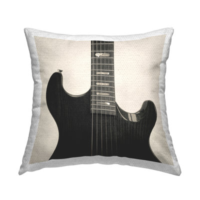Black Electric Guitar Outdoor Printed Pillow by Deborah Revell