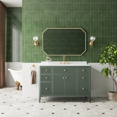 Meuble-lavabo autoportant avec lavabo et plateau en marbre d'ingénierie 48 po Baynard