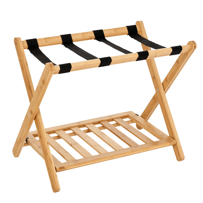 Porte-bagages pliant en bambou avec rangement, Chêne