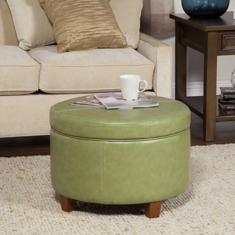 Breyonce Faux Leather Ottoman, Moss Green Faux Leather